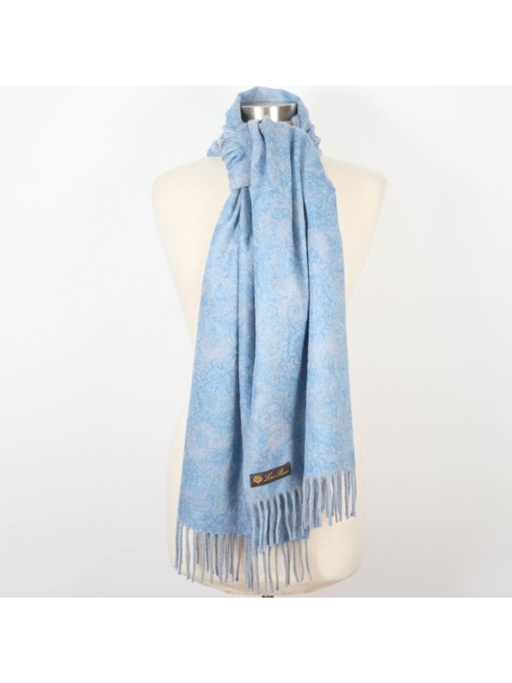 Loro Piana XL scarf shawl 100% cashmere blue floral 17' x 74"
